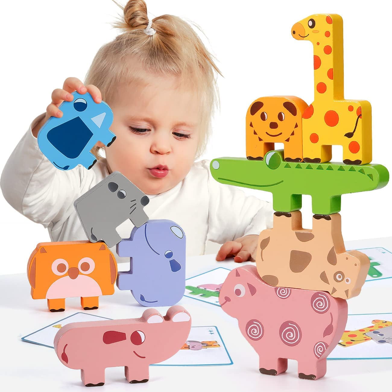 StyleCarry Montessori Toys for Kids 1 2 3, Wooden Stacking Building Blocks Construction
