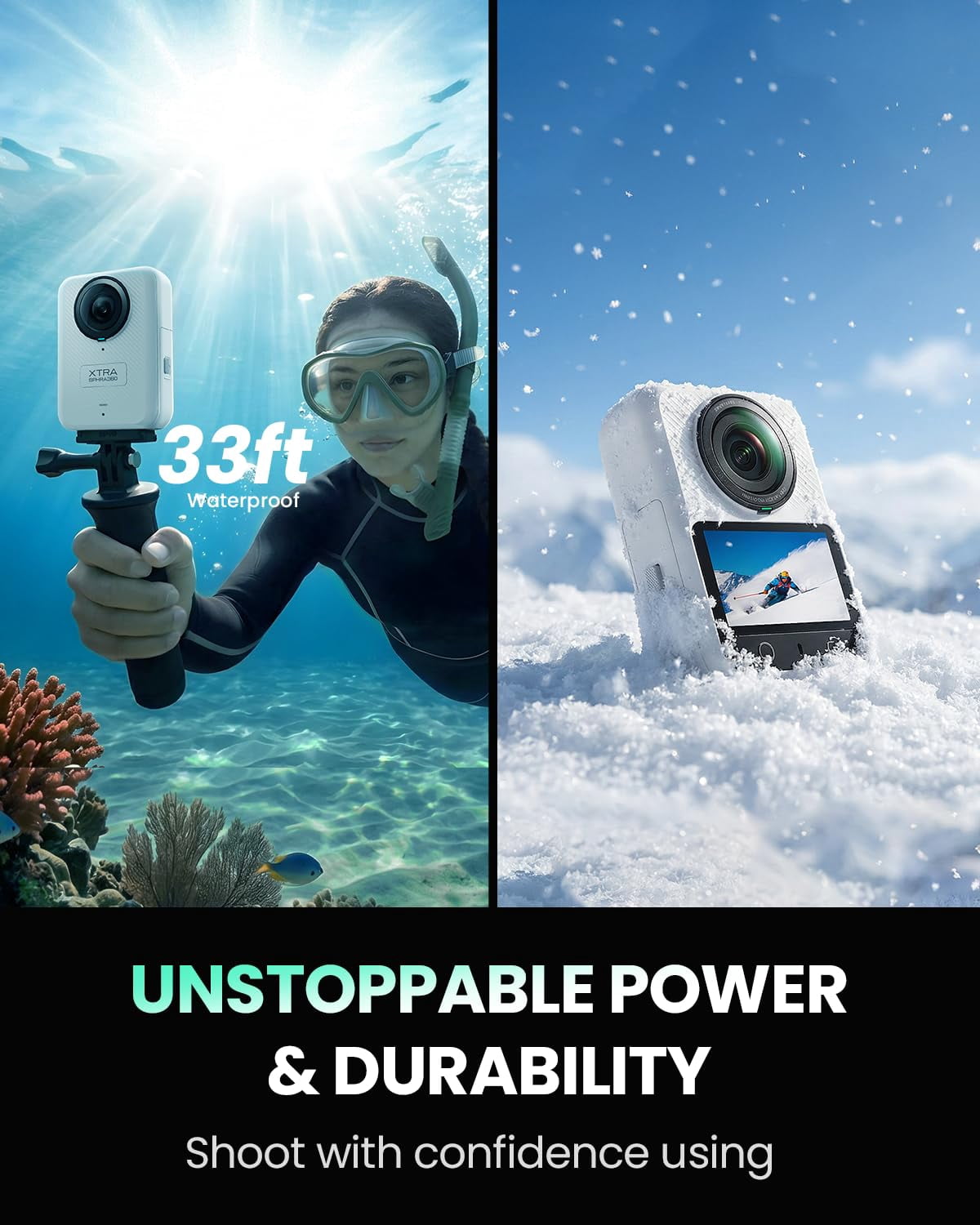 Xtra Sphra360 Action Camera,360° Panoramic,8K/5OFPS 100MP High Resolution Cameras,105GB Built-in Storage Waterproof Action Camera for Vlogging Video