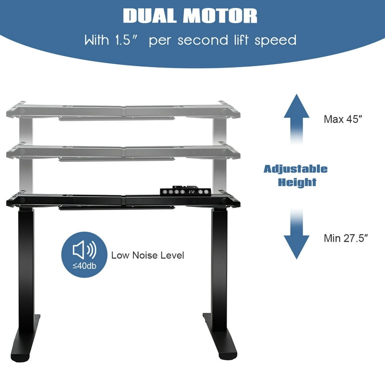 Angeles Home 53.5 in. W Steel Height Adjustable Electric Computer Sit-Stand Desk Frame with Button Controller, Black, No Tabletop