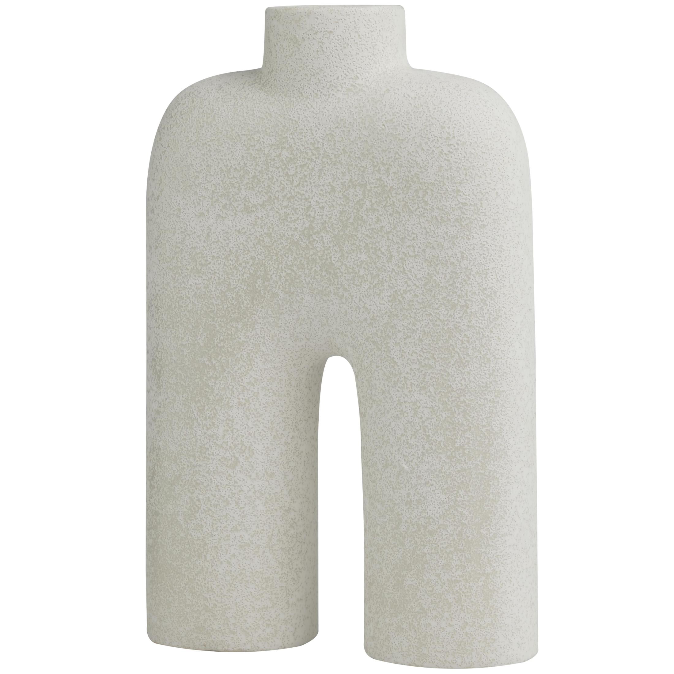 DecMode 13" Abstract Rounded Arched White Ceramic Vase with Glossy Speckled Texture