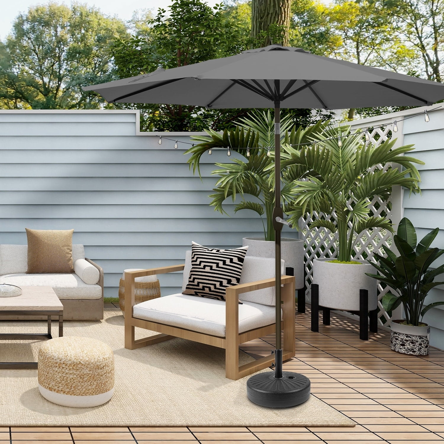 Polytrends Holme 9-foot Patio Umbrella and Base Stand Grey