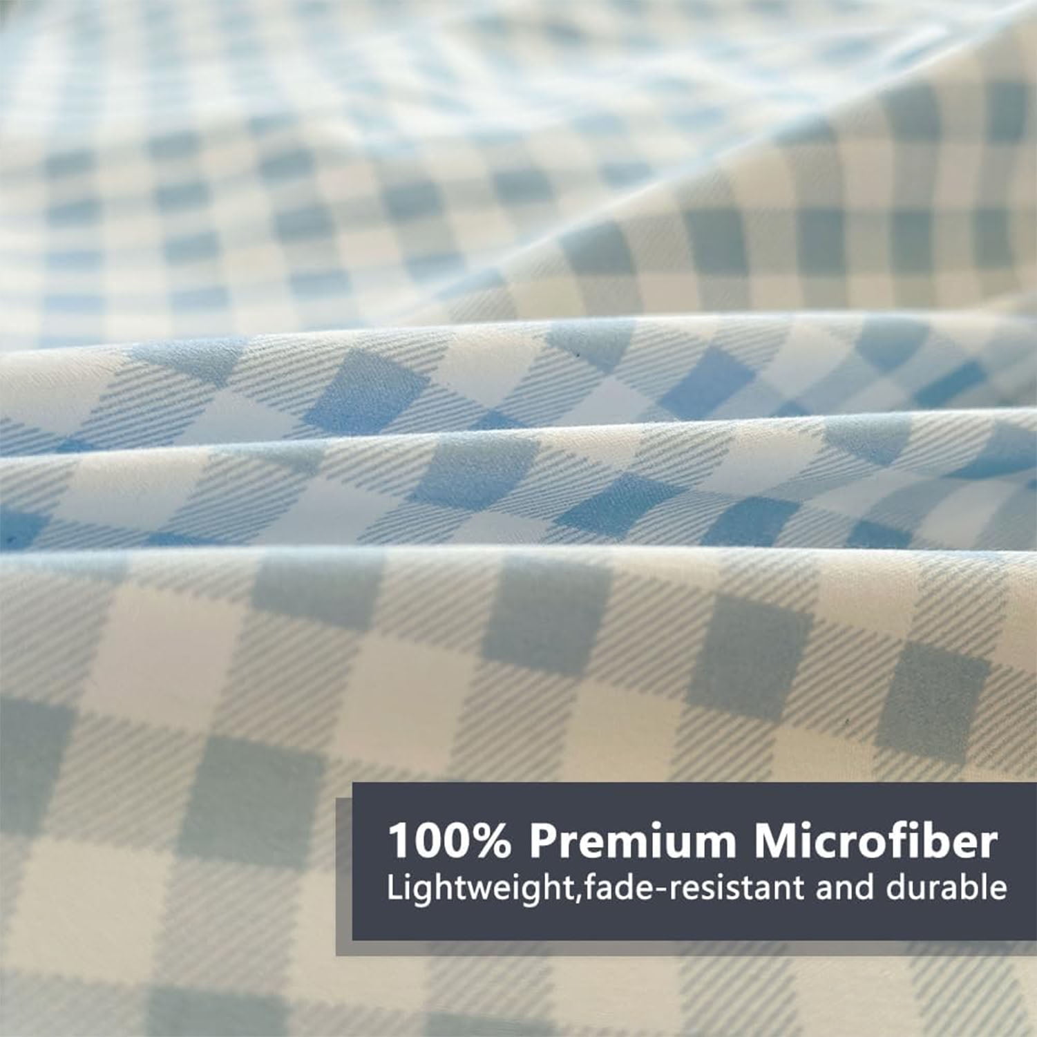 NSNLGSGC Light Blue Checkered Plaid King Comforter Set, 3-Piece Bedding Set
