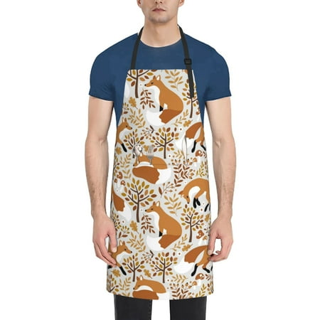 

Picia Autumn Fox with Brown Plants Waterproof Apron for Unisex Adult - Adjustable Bib Apron with Pockets Ideal for Cooking Gardening Painting and Household Chores