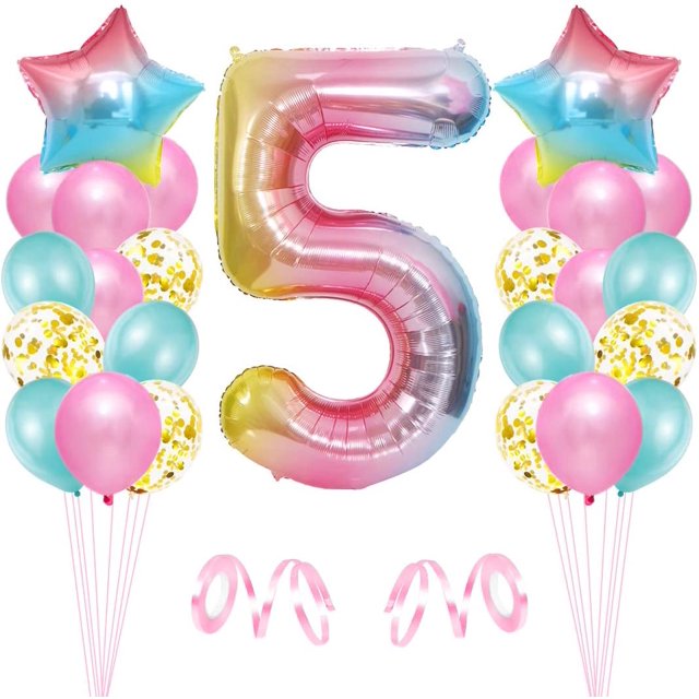 RV Globo de niña de 5º cumpleaños, 5º cumpleaños, globo rosa número 5, decoración de cumpleaños, globo de feliz cumpleaños, decoración de fiesta de cumpleaños de 5ª niña
