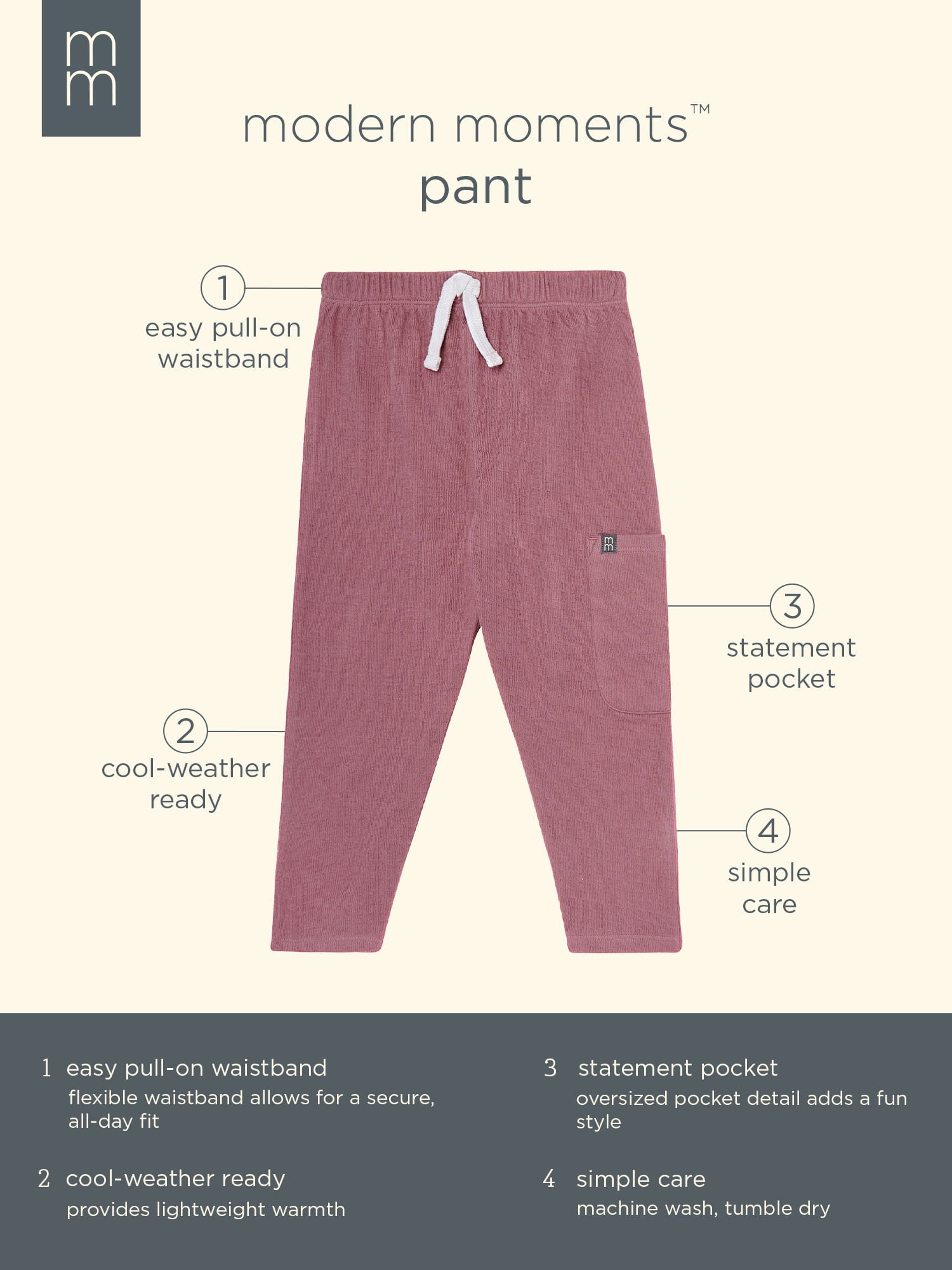 Modern Moments by Gerber Toddler Girl Pant With Oversized Pocket, Sizes 12M-5T