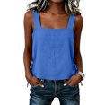 thumbnail image 2 of Women's Square Neck Sleeveless Top Cotton linen Casual Going Out Loose Fit Tank Tops Side Tie Summer Blouse Beach Vacation Shirt, L, 2 of 8