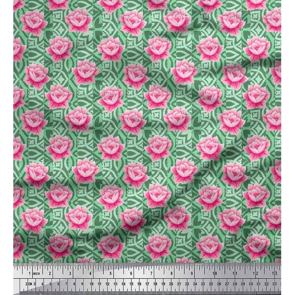 Soimoi Cotton Duck Fabric Stripe & Rose Floral Decor Fabric Printed Yard 42 Inch Wide