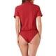 thumbnail image 3 of INSPIRAR CHIC Blusa de cuerpo con cuello alto y botones de manga corta para mujer XL Roja, 3 of 6