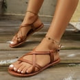 thumbnail image 3 of HomeDM Women's Flat Sandals Cross Strap Open Toe Ring Ankle Strap Comfort Casual Walking Beach Sandals Size 9.5, 3 of 7