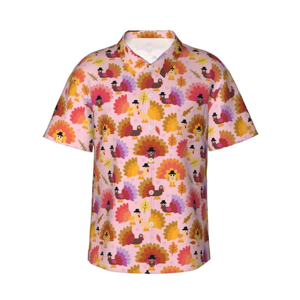 Balery Happy Thanksgiving Turkey Camisas hawaianas de manga corta para hombre, camisas playeras de corte holgado, camisas de vacaciones con botones,XX-Large