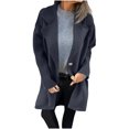 thumbnail image 2 of Zedker Casual Lapel Woolen Tops for Women,Classic Long Sleeve Drop Shoulder Open Front Jackets with Button,Comfy Solid Color Fall Coats,Black,L, 2 of 6
