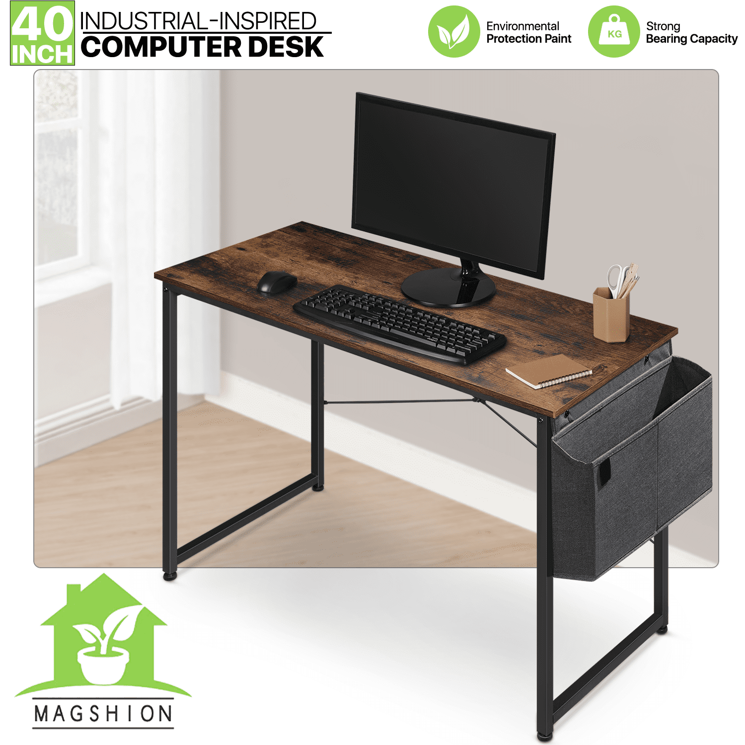 Magshion Home Office Gaming Desk, 40 inches Computer Writing Table with ...