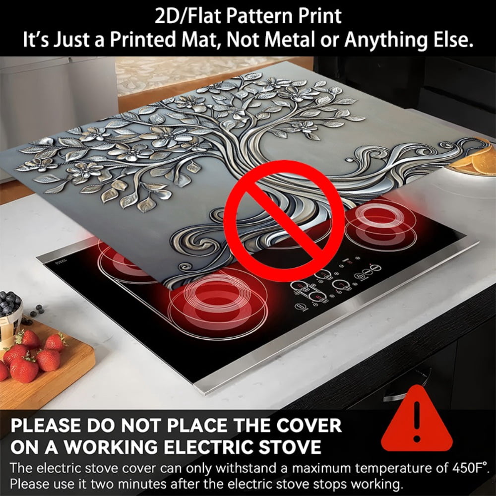 1 2D/flat stove cover protection pad, embossed with floral root tree pattern design, 28.3x20.5 inches (72×52cm), easy to clean, perfectly suitable for any kitchen, washing machine, dryer, stove panel