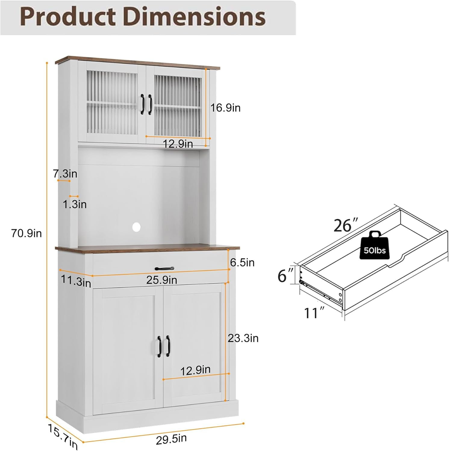 ChaoLink Freestanding Kitchen Pantry Cabinet with Microwave Stand and ShelvesWhite