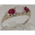 thumbnail image 2 of LBG British Made Luxury Solid 10K White Gold Natural Opal & Ruby Trilogy Ring, 2 of 7