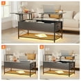 thumbnail image 6 of 43" Lift Top Coffee Table with Power Outlets,3-Color Dimmable LED Rising Dining Table with 2 Hidden Storage Shlef,Wooden Retro Central Table with USB-C,Auto Sensor Light,Adjustable Feet, 6 of 7