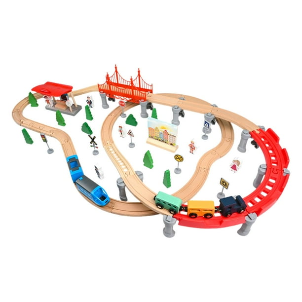 Juego de vías de tren, juguete de construcción de madera, juguete de desarrollo, pista de rompecabezas, juguetes de construcción Montessori, juguete