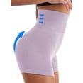 thumbnail image 3 of GAI YI 2 Pack Women's Ribbed Biker Shorts 2-Pack, Athletic Compression Booty Lift - Black+Lavender, 3 of 7