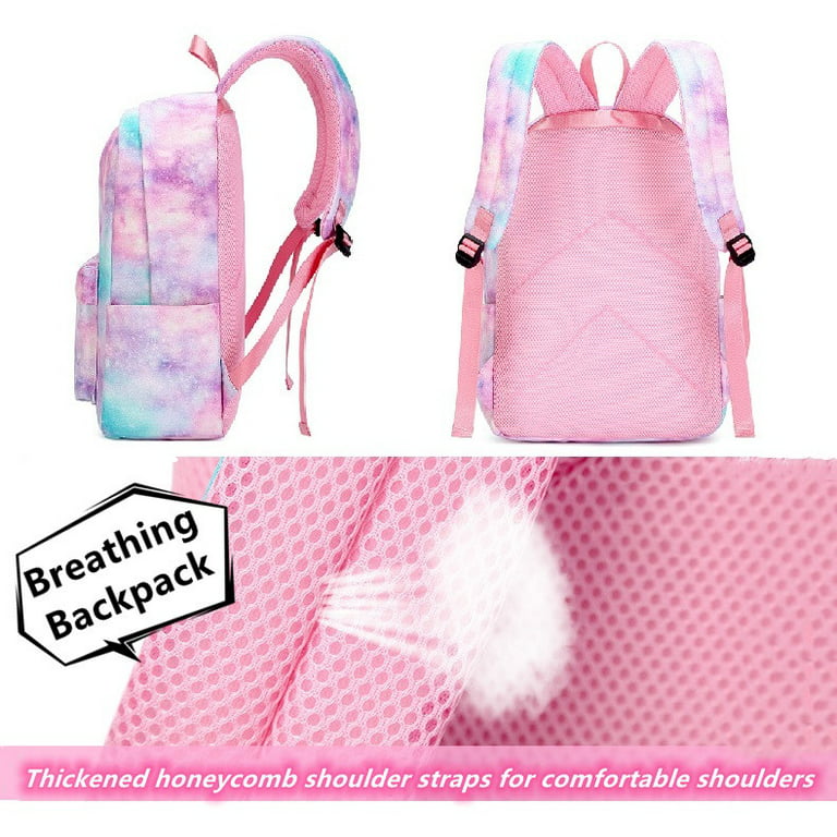 Girl's Backpack, Rainbow Gradient Schoolbag Starry Sky Unicorn Bookbag with  Lunch Pack Pencil Case 3-Piece Set (D) 