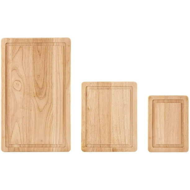 Rubberwood Cutting Board Set with Juice Grooved and Finger Grips, 3
