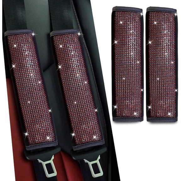 2 Pcs Car Seat Belt Covers, Universal Car Seat Belt Pads Cover, Car Seat Belt Strap Cover Shoulder Pad, Bling Seat Belt Covers for Women, Car Interior Accessories, Red