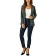 thumbnail image 2 of INSPIRE CHIC Women's Blazers Notched Lapel Long Sleeve One Button Plaid Blazer XS Green Blue, 2 of 6