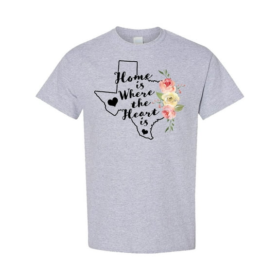 Inktastic Texas Home is Where the Heart is with Watercolor Floral T-Shirt