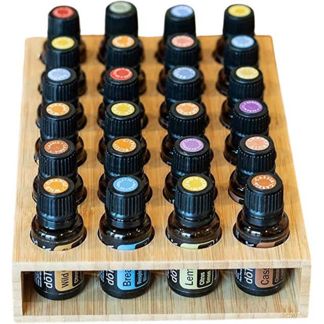 Bandeja de madera compatible con aceites esenciales de almacenamiento de aromaterapia de lado abierto compatible con botellas de aceite esencial de 15ml (24 botellas) Afortunado Sencillez