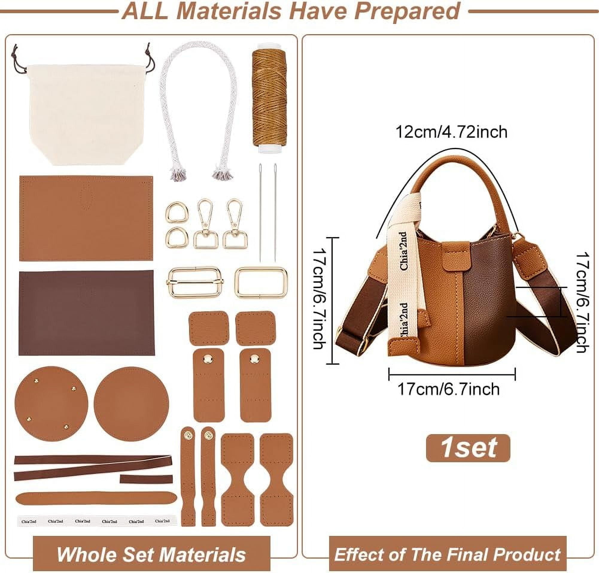 DIY PU Leather Bag Making Kit for Women Handbags Sewing Kit 6.7x6.7 Inch Brown