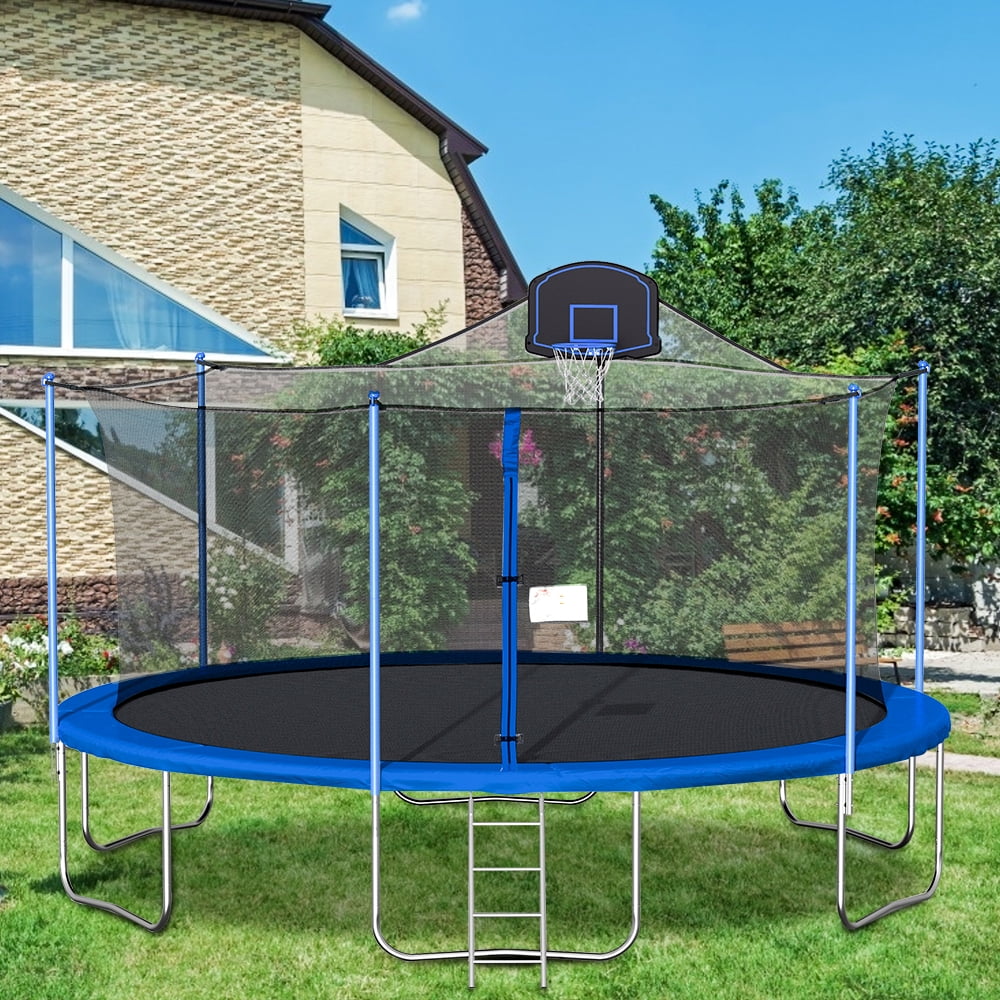 16-Foot Kids Trampoline with Basketball Hoop, Outdoor Trampoline with ...