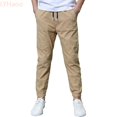 thumbnail image 2 of LYHaoo Boys Uniform Joggers Pants, Kids Elastic Waist Drawstring Summer Casual Chino Trousers Back to School Clothes(Yellow), 2 of 7