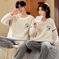 thumbnail image 5 of Pijama de pareja de vellón coral para hombre y mujer, otoño e invierno, con dibujos animados, forro polar, franela gruesa y cálida, traje de manga larga para el hogar, 5 of 5