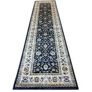 Traditional Long Persian Area Rug 330,000 Point Dark Blue Deir Debwan Design 601 (31 Inch X 15 Feet 8 Inch)