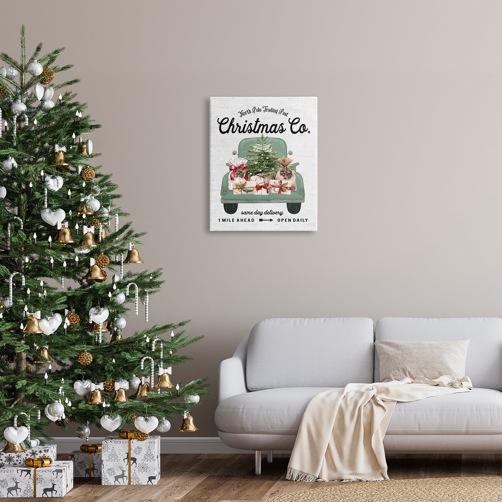 Stupell Industries Christmas Co Gift Truck Holiday Painting Gallery Wrapped Canvas Art Print Wall Art, 24 x 30