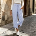 thumbnail image 6 of Women Striped Cropped Capri Pants Sevevn Drawstring Elastic Waist Irregular Hem Casual Trousers With Large Side Pockets, Multi‑Color Options For Summer Daily Wear, 6 of 6
