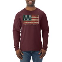 Wild Bobby, American Game Flag Baseball Bat Ball, Sports, Men Long Sleeve Shirt, Maroon, X-Large