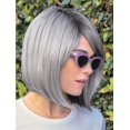 thumbnail image 2 of Peluca teñida de moda Bobo Head, cabello corto femenino, estilo europeo y americano, cabello corto y liso, conjunto de peluca corta gris plateado con degradado negro, 2 of 4