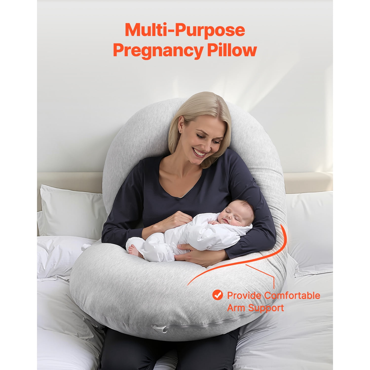 KFFKFF Pregnancy Pillow, Comprehensive Body Support Pillow in C-Shape Design, Exceptionally Soft and Airy, Detachable and Cleanable Cover, Ideal for Alleviating Discomfort in Back, Abdomen