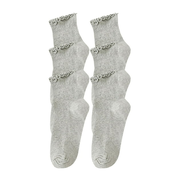 LckLvx 3 Pack Ruffle Socks for Women Cotton Solid Color Ankle Socks Cute Casual Frilly Crew Socks
