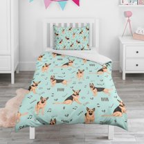 German Shepherd Dog and Music Duvet Cover and Pillowcase Set for Single Bedding, Bedroom Accessories for Kids Teens