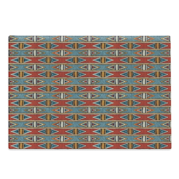 Kente Pattern Cutting Board, Tribal Traditional Triangles and Stripes Indigenous Native Cultural Heritage, Decorative Tempered Glass Cutting and Serving Board, Large Size, Multicolor, by Ambesonne