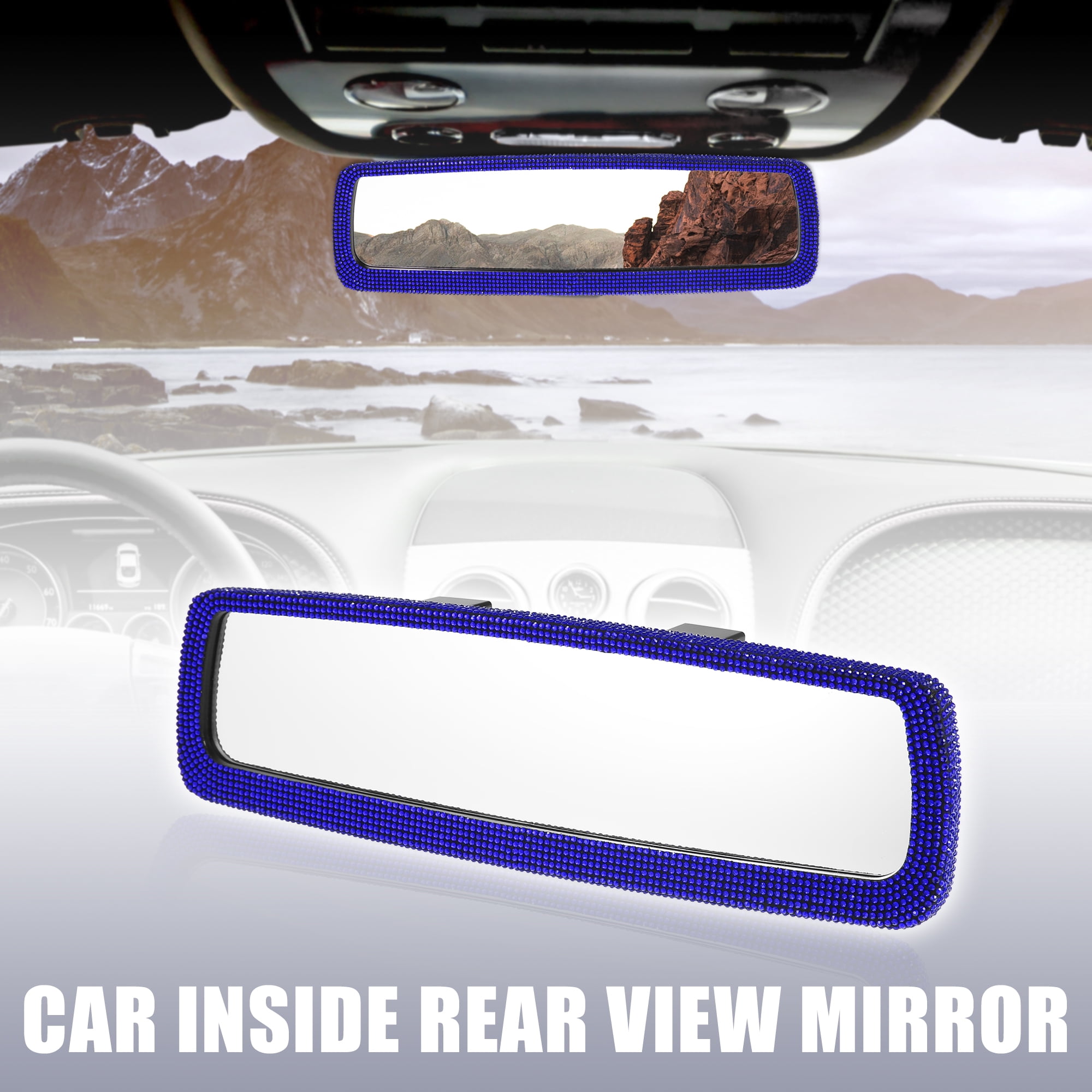 Unique Bargains Faux Crystal Rhinestone Rear View Mirror Accessories Blue