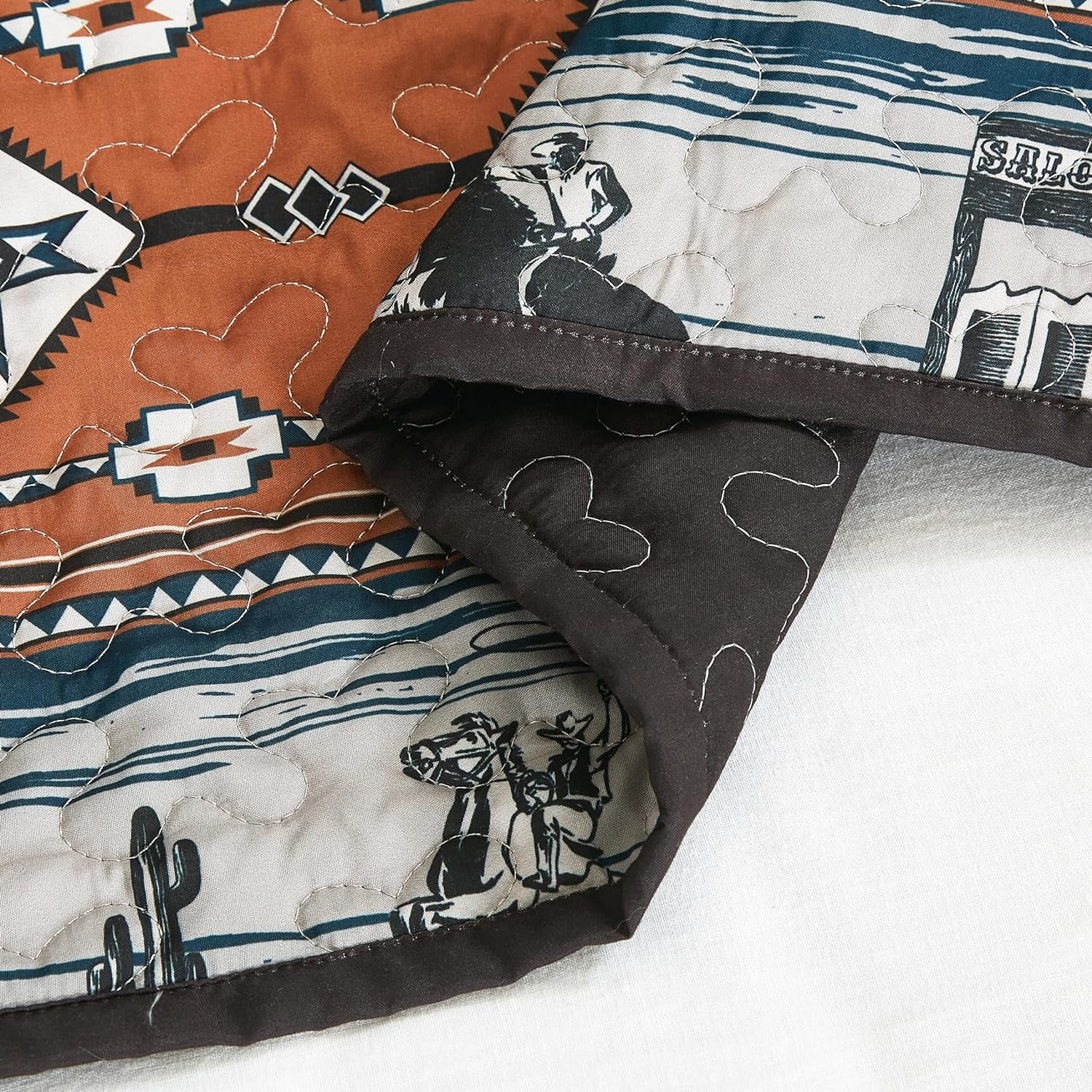 Chezmoi Collection Boone 3-Piece Southwestern Cowboys Rodeo Quilt Set King, Multicolor Blue Brown Beige Clay Printed Microfiber Lightweight Bedspread Set for All season