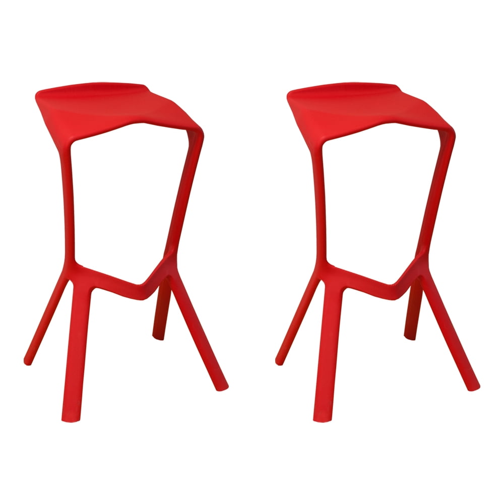 Aspect Modern Plastic Barstool Set of 2 (Red)
