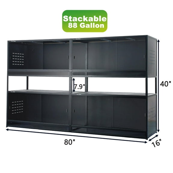 80x16x16Inch Stackable 88Gal Reptile Enclosures, 4-Pack — Front Opening, Secure Lock, PVC Terrarium for Bearded Dragons, Ball Pythons & Snakes | ToxiRium