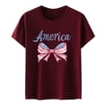 thumbnail image 4 of Women's 4th of July Outfits USA Shirt Memorial Day Red White and Blue Patriotic Shirts American Flag Graphic Tops Wine,L, 4 of 4
