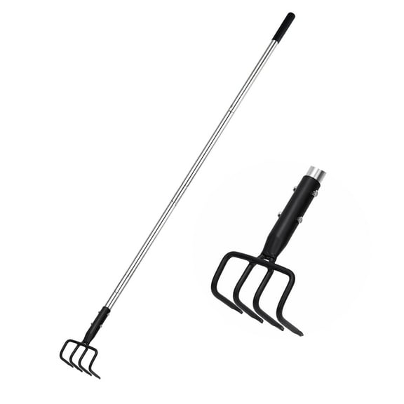 BARAYSTUS Garden Cultivator 4-Teeth Rake with Telescopic Handle and Soft Handle Cover