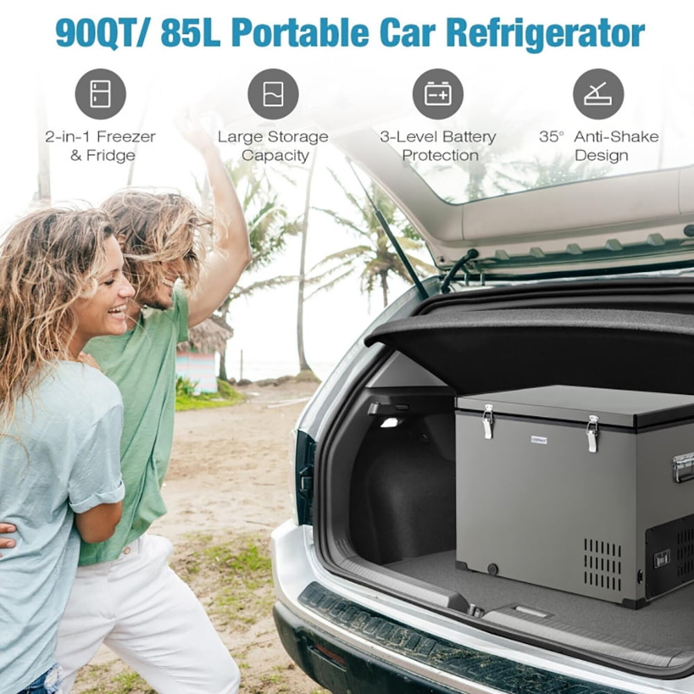 Resenkos 90 QT Portable Car Refrigerator Freezer with Compressor-Gray, Portable Fridge Car Refrigerator Fast Cooling Freezer for Fishing, Camping, RV, Truck, Boat