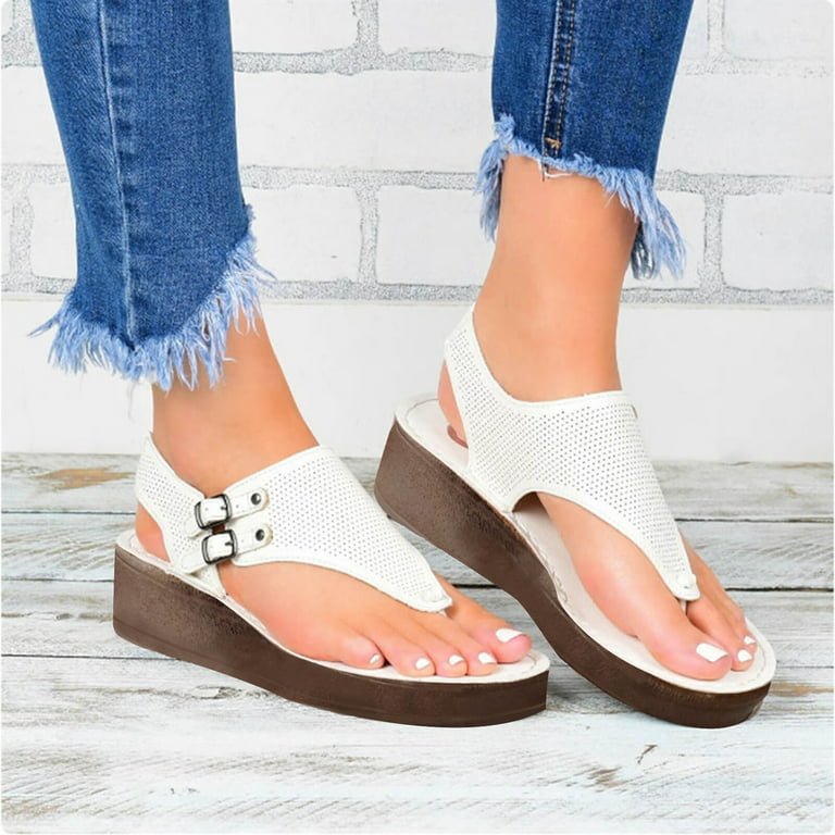 Women's Split-toe Sandals Summer Fashion Casual Hollow Herringbone Wedge  Shoes 