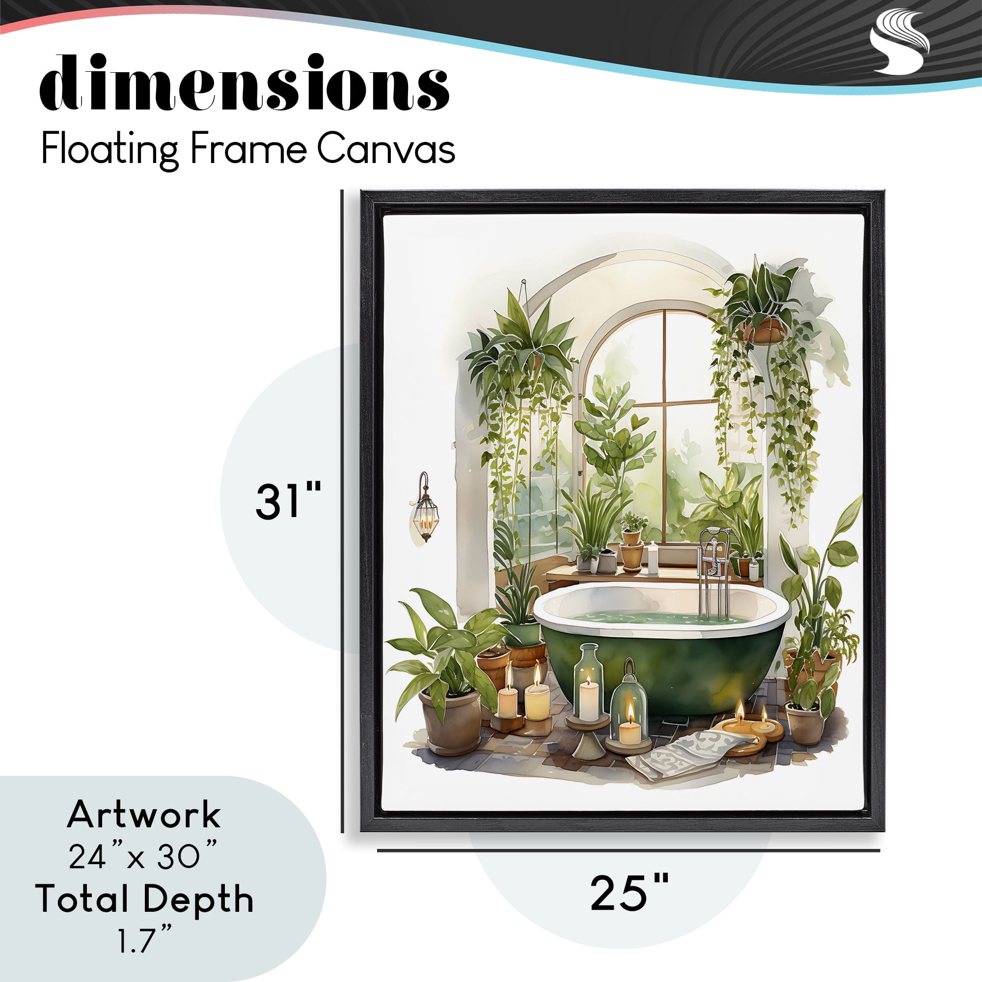 Tranquil Tub with Candles & Greenery Black Framed Floater Canvas Wall Art, design by Lettered and Lined